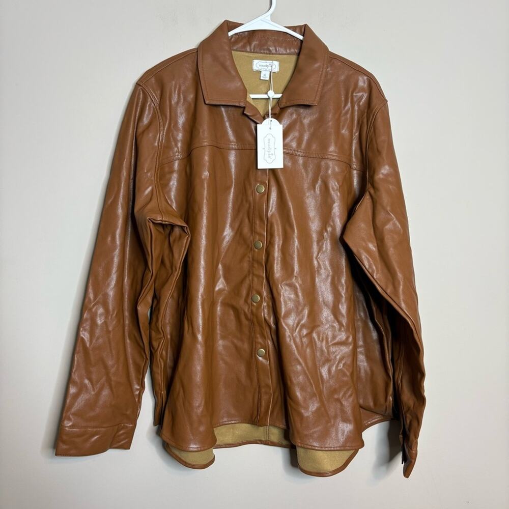 NWT Mudpie Salem Faux Leather Brown Shacket Size XL - Picture 4 of 6